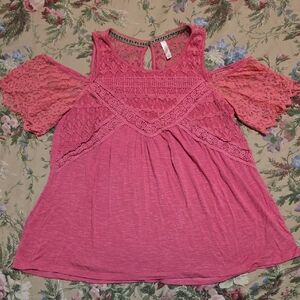 Xhilaration Pink Cold-Shoulder Crochet Lace Tunic